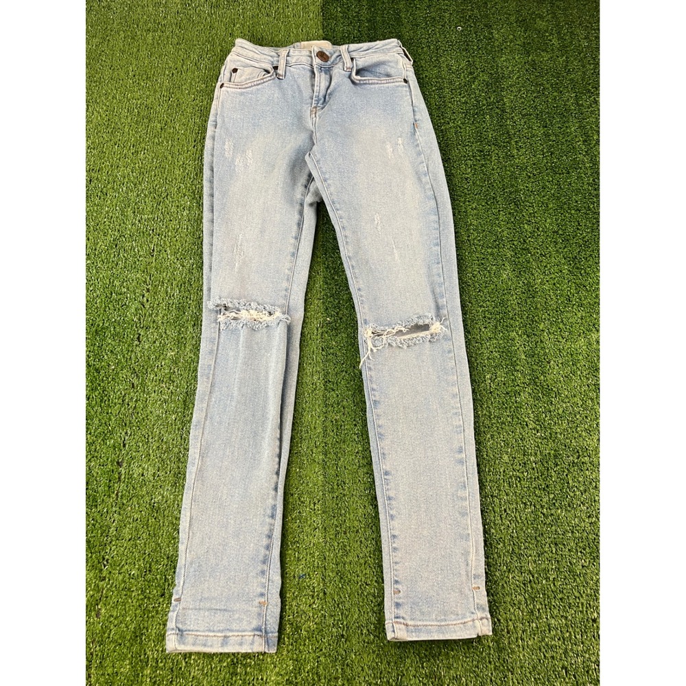OneTeaspoon High Waist Freebirds II Distressed Jeans Light Wash Blue Women's 24